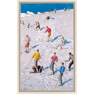 Alfons Walde Druck auf Leinwand "Der Übungshang", mit Guggenheim Rahmen in beige