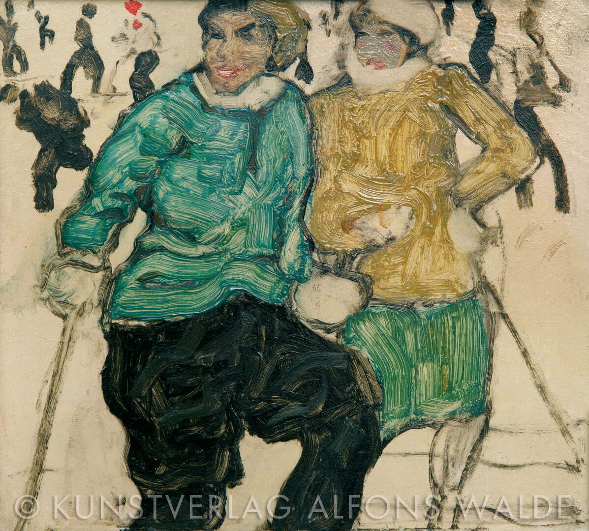 Zwei Schifahrerinnen, 1914