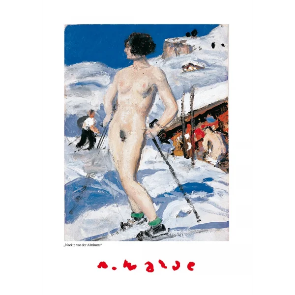 Plakat mit Alfons Walde Motiv "Nackte vor der Almhütte"
