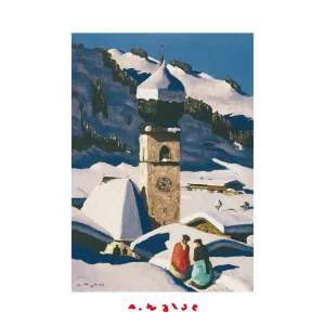 Kunstdruck Alfons Walde-Auracher Kirche/Tiroler Bergdorf