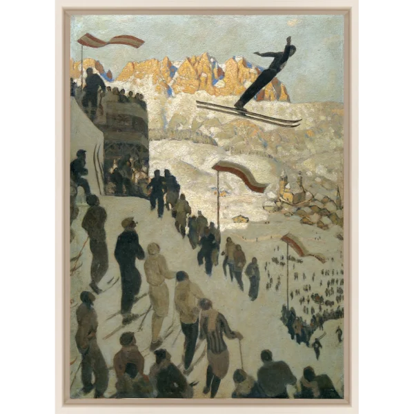 Alfons Walde Druck auf Leinwand "Grubschanze", gerahmt mit Guggenheimleist in hellbeige