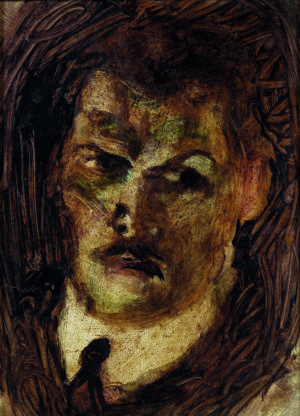 Originalwerk "Männerkopf mit Schnauzbart" gerahmt
